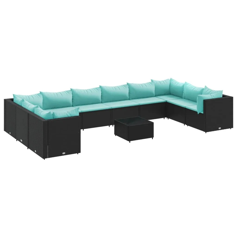vidaXL 11-teiliges Garten-Lounge-Set aus Poly-Rattan und pulverbeschichtetem Stahl in Schwarz mit Kissen - Bild 2