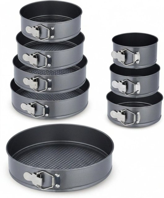 Relaxdays Springform Set Edelstahl Anthrazit Antihaftbeschichtet, 8-teilig, Höhe: 6,5 cm, Durchmesser: 14 cm bis 28 cm - Bild 1