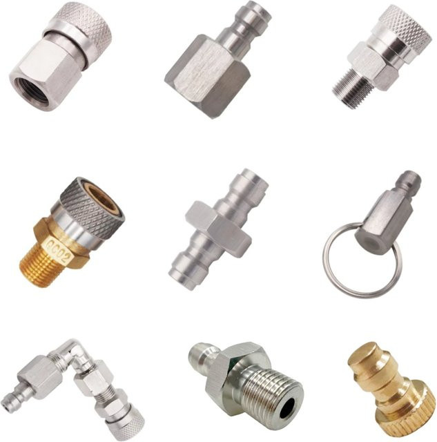 HPA GAS Foster Quick Disconnect CO2 Adapter Set QC02 mit M10 NPT BSP G1/8 Zoll Füllnippel Stecker und Buchse sowie 8mm Kopplerstecker - Bild 1