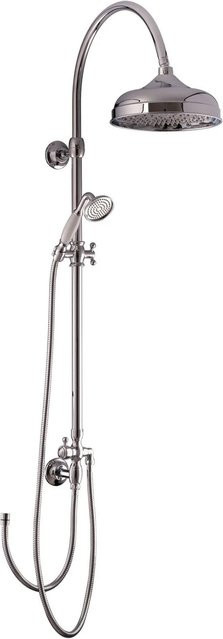PaulGurkes Duschsystem Retro Aufputz mit Regendusche und Handbrause in Silber, Durchmesser: 25 cm - Bild 1