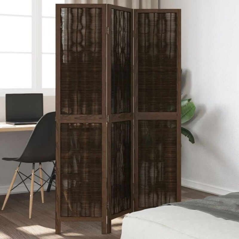 3-tlg. Raumteiler vidaxl aus Massivholz und Rattan in Braun, Höhe: 180 cm - Bild 1