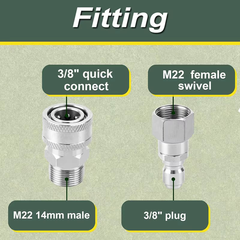 DCNB Hochdruckreiniger-Schnellkupplungssatz mit Schwenkbefestigung, M22 14 mm auf 3/8 Zoll Schlauchadapter, 5000 PSI, Farbe: Silber/Hellgrau - Bild 3