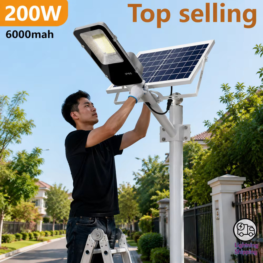 YQCHEZI Solarleuchte mit 370 LEDs für den Außenbereich, weiße Solar-Straßenlaterne mit Dämmerungssensor für Garten und Garage - Bild 4