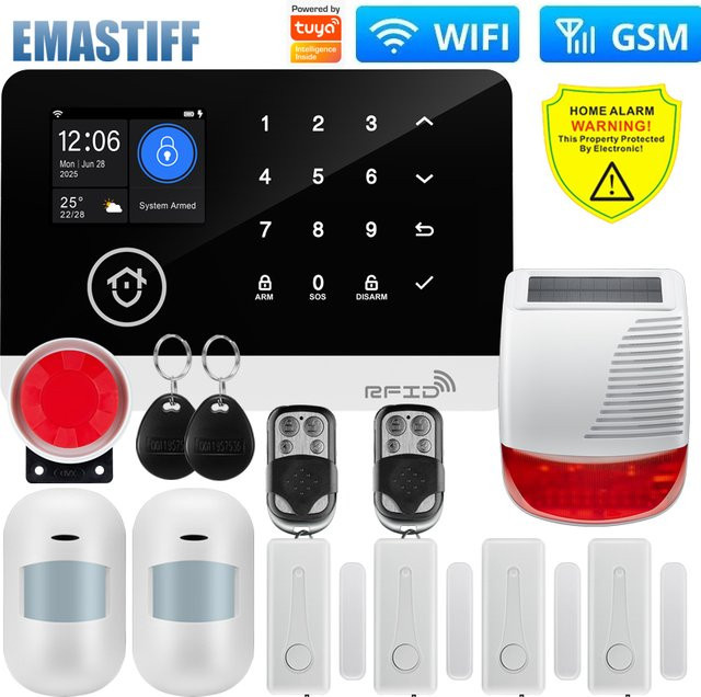 eMastiff WLAN-GSM-Alarmsystem zur App-Steuerung via Tuya, drahtloses Einbruchschutzsystem mit 433MHz Sirene und PIR-Bewegungsmelder, Farbe: Weiß - Bild 1