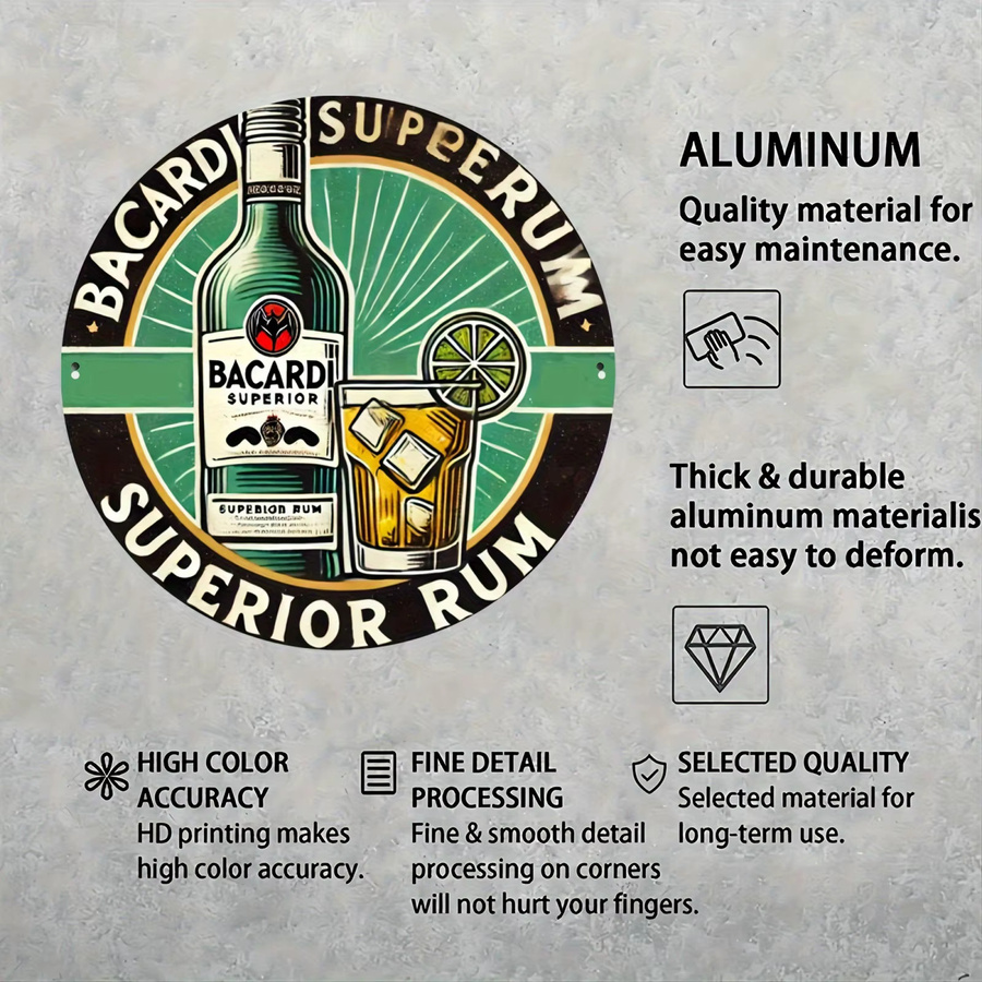 Bacardi Superior Rum rundes Metallschild aus Aluminium in Multicolour, Durchmesser: 20,32 cm - Bild 6
