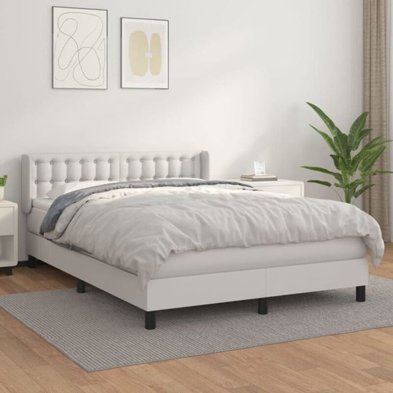 vidaxl Boxspringbett mit Matratze in Weiß aus Kunstleder und Massivholz B/T/H: 140 x 190 cm - Bild 1