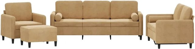 vidaXL 4-teilige Sofagarnitur aus Samt in Braun mit Kissen, bestehend aus 3-Sitzer-Sofa, 2-Sitzer-Sofa, Sessel und Ottoman - Bild 1