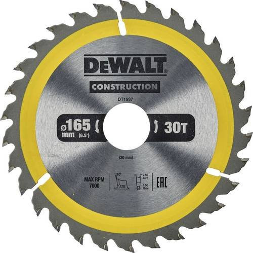 DeWalt Kreissägeblatt für Handkreissägen DT1937-QZ mit 165 mm Durchmesser und 30 mm Bohrung - Bild 1