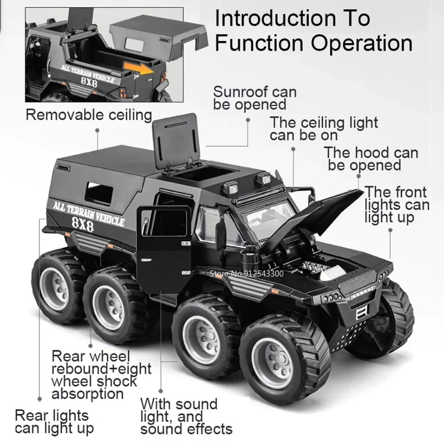 DUFFDUN Russische Avtoros Schamane 8x8 ATV, Modell Spielzeug Auto, 1:32, Metall, mit Licht und Sound - Bild 2