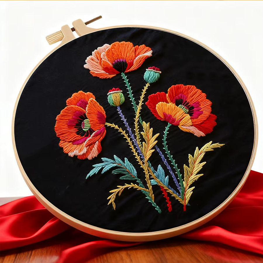 Blumenstickerei-Set mit Kreuzstich-Anleitung, Werkzeugen, Stickrahmen und Nadeln auf gestempeltem Tuch, Mehrfarbig - Bild 5