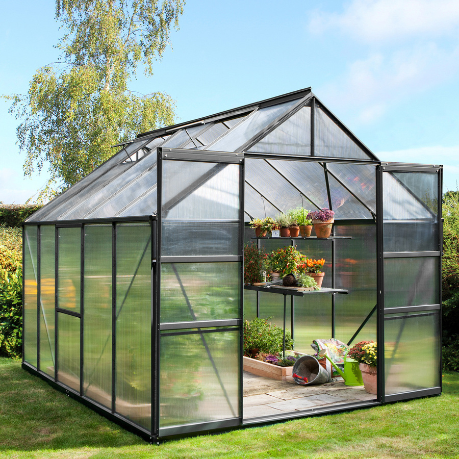 Vitavia Gewächshaus Meridian 2 8300 in Schwarz mit 8,3 m² Fläche, Aluminiumrahmen und 4 mm Polycarbonat-Hohlkammerplatten - Bild 3