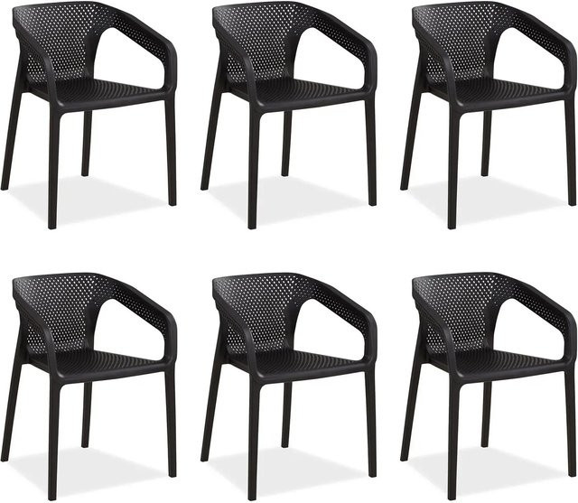 Homestyle4u 6er Set Gartenstühle aus Kunststoff in Schwarz, stapelbar und UV-beständig - Bild 1