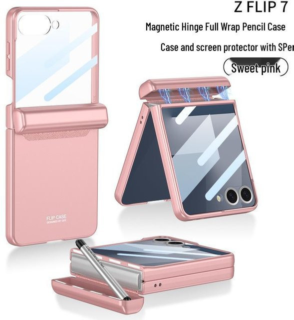 Samsung Z Flip7 Magnetische Hülle mit Stifthalter und Schutzschale in Pink - Bild 1