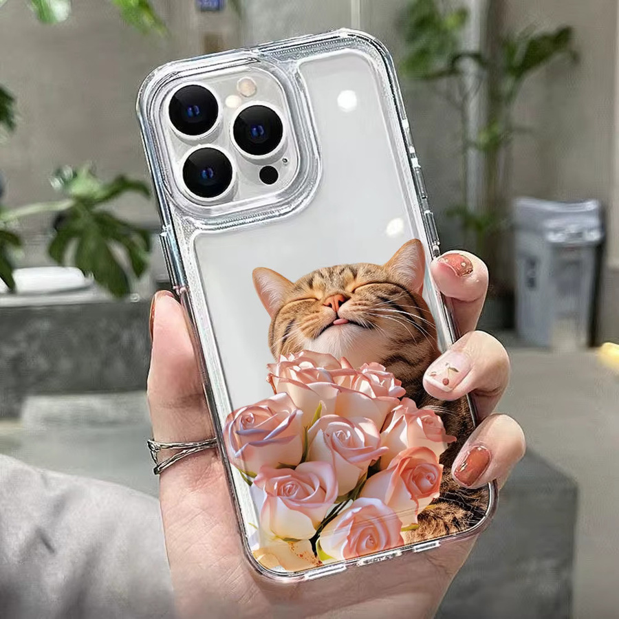 Ojeleye Handyhülle mit süßem Katzen- und Blumenmotiv für iPhone 17, 16, 15, 14, 13, 12, 11 und Modelle, Farbe: transparent - Bild 3