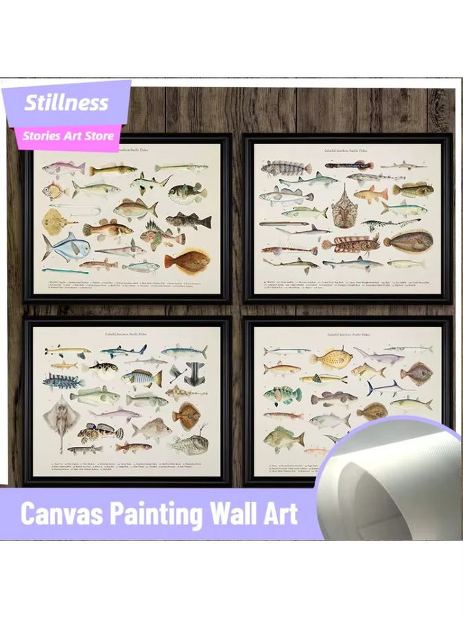 Stillness Stories Vintage Leinwand Poster mit buntem Meeresleben und Fischen aus dem Südlichen Pazifik, rahmenlose Wandmalerei Illustration - Bild 5