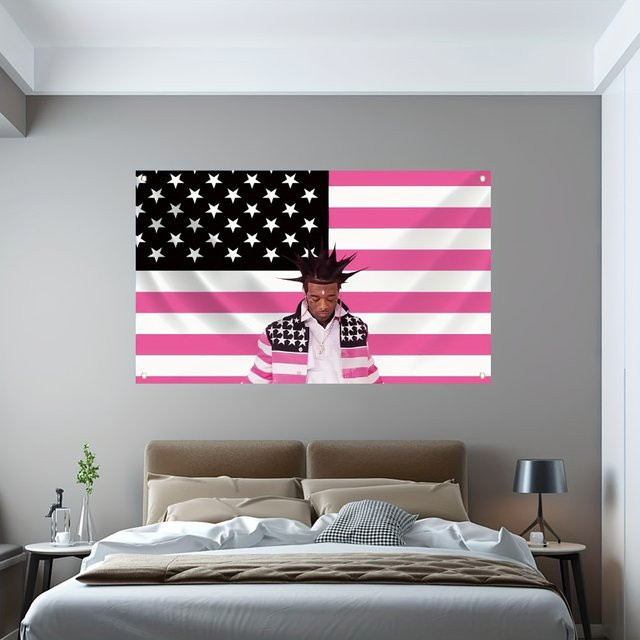 VIKAMA Wandteppich in Rosa mit amerikanischer Flagge und Hip-Hop-Motiv zur Raumdekoration - Bild 1