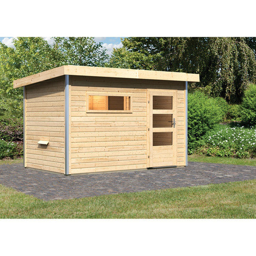 Karibu Saunahaus Schwanenburg 1 aus Fichte in Beige, B/T/H: 337 x 196 x 228 cm - Bild 3