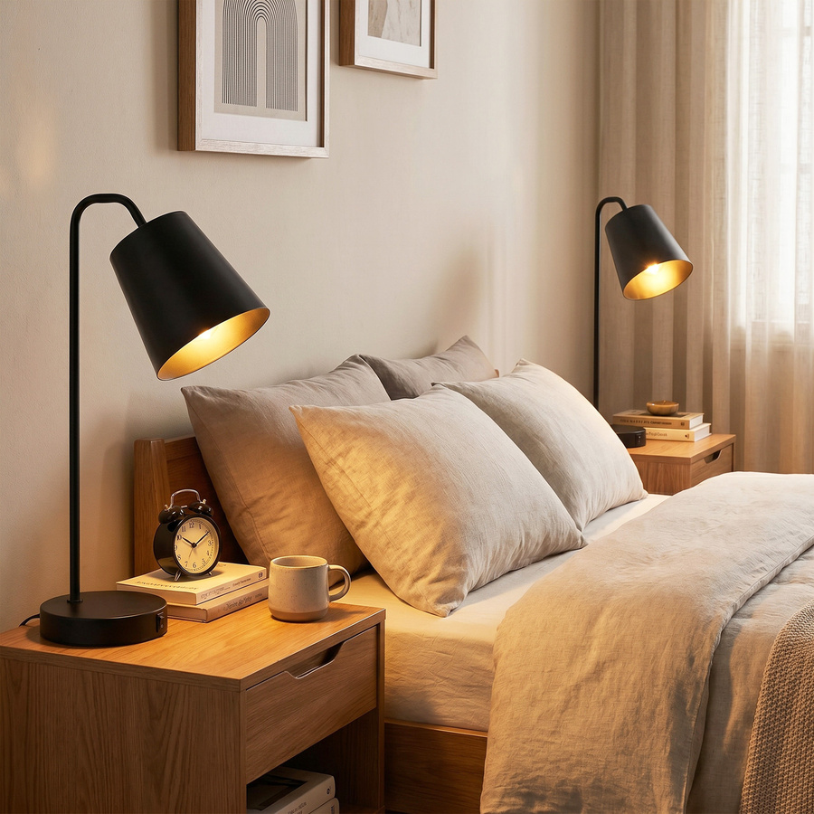 HOMCOM 2er Set Moderne Tischlampen in Schwarz mit USB-A und USB-C Anschluss aus Stahl für Schlafzimmer, Wohnzimmer und Büro - Bild 2