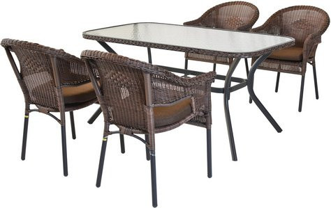 Merxx Gartenmöbel-Diningset Ravenna 5-teilig aus Aluminium in Braun mit Glastisch - Bild 1
