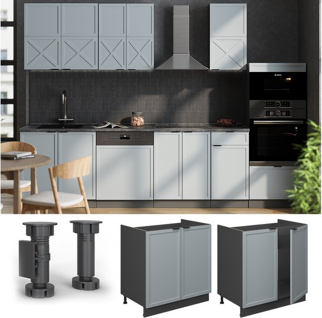 Vicco Spülenunterschrank Fame-Line in Anthrazit und Hellblau-Grau mit Arbeitsplatte in Marmor-Weiß, Breite: 80 cm - Bild 1
