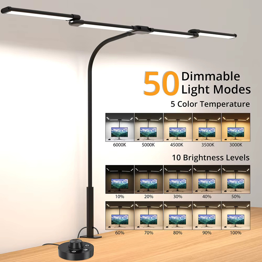 24 W LED Computertischleuchte mit Klemme in Schwarz, ultrahelle Schreibtischlampe mit 5 Farbtemperaturen und 10 Helligkeitsstufen, augenschonende Monitorlampe für Home Office und Task Lighting - Bild 2