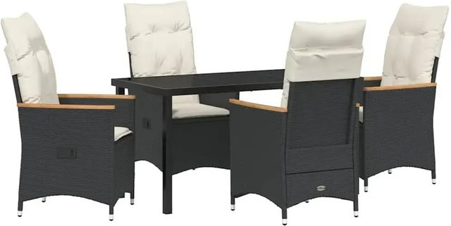vidaXL Garten Essgruppe aus Poly Rattan in Schwarz mit 5 Teilen und Kissen - Bild 1
