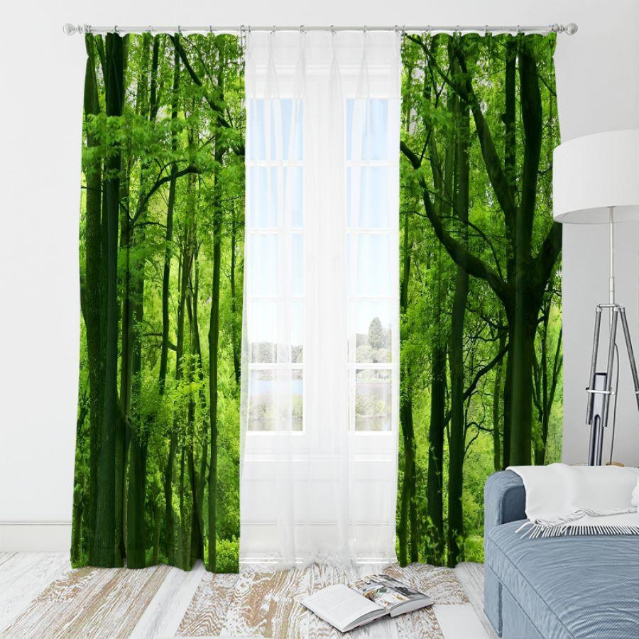 Yiran Furniture Vorhänge mit Wald-Design aus Polyester in Grün, 2er-Set, semi-transparent, Breite: 35 cm, Höhe: 100 cm - Bild 3