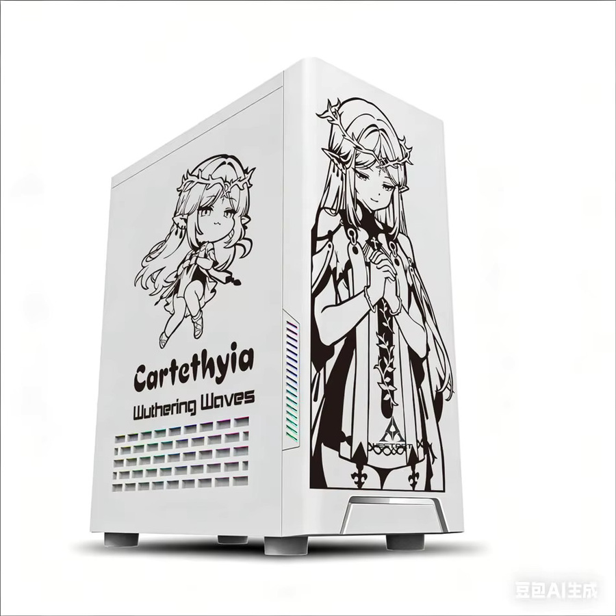 Cartethyia Wuthering Waves Anime PC-Gehäuse-Aufkleber, wasserfeste Vinyl-Folie für ATX Mid-Tower Chassis, schwarz und mehrfarbig - Bild 3