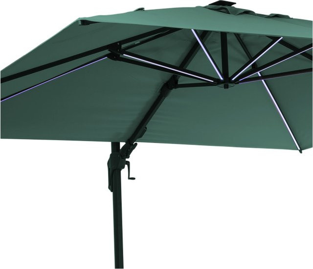 Blumfeldt Arles Sonnenschirm aus Polyester mit LED-Licht und UV50+ Schutz, Dunkles Moosgrün, B/T: 300 x 300 cm - Bild 1