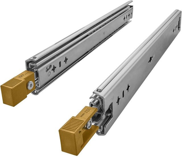 SO-TECH Schwerlastauszug VarioSlide KV2-100-H53-L900-EH mit Zweihandverriegelung und Einrastfunktion, Schubladenschiene aus Stahl, Gelber Hebel, Belastbar bis 100 kg, Länge: 900 mm - Bild 1