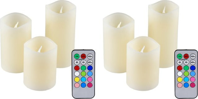 6er Set IOIO LED Echtwachskerzen in Weiß mit Farbwechsel, Flackereffekt und Fernbedienung - Bild 1