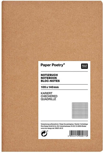 Rico Design Paper Poetry Notizbuch Softcover weiß und braun A6 kariert - Bild 1