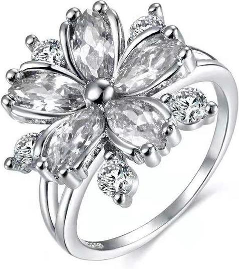 Blumen-Kristallring, Zirkonia, Weiß, Damen - Bild 1