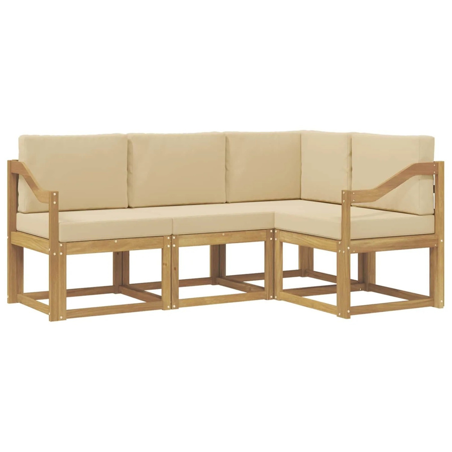 vidaXL Outdoor-Sofagarnitur in L-Form aus Akazienholz mit Kissen, 4-teilig, Weiß und Beige - Bild 2
