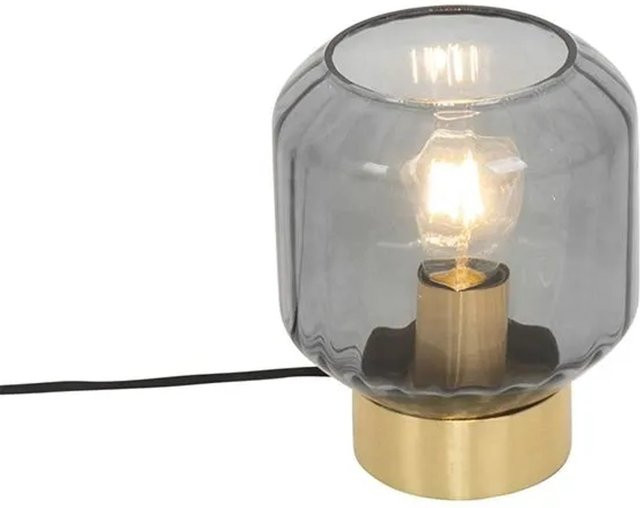 QAZQA Design Tischlampe aus Messing mit Rauchglas, dimmbar, Farbe: Gold/Messing und Transparent - Bild 1