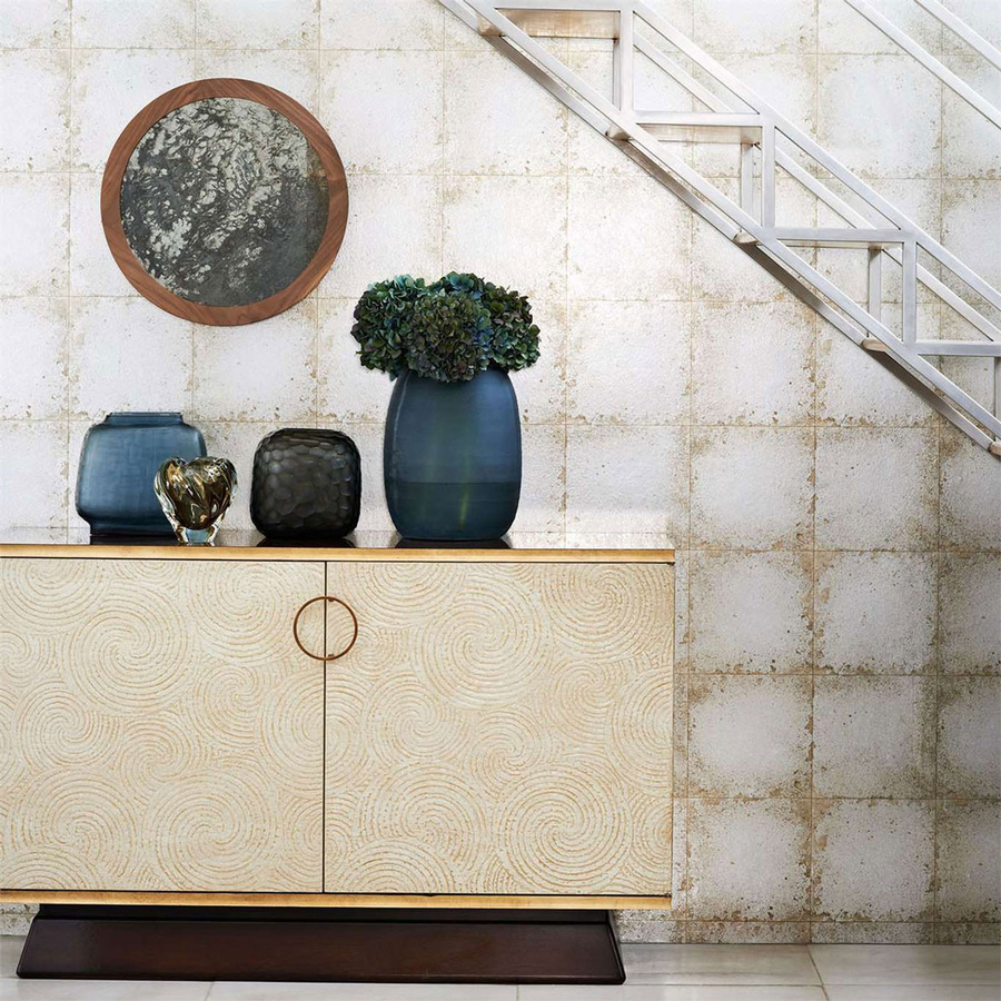 Zoffany Tapete Lustre Tile in Silber mit geometrischem Abstract-Design und Shabby Chic Stil aus Vlies - Bild 1