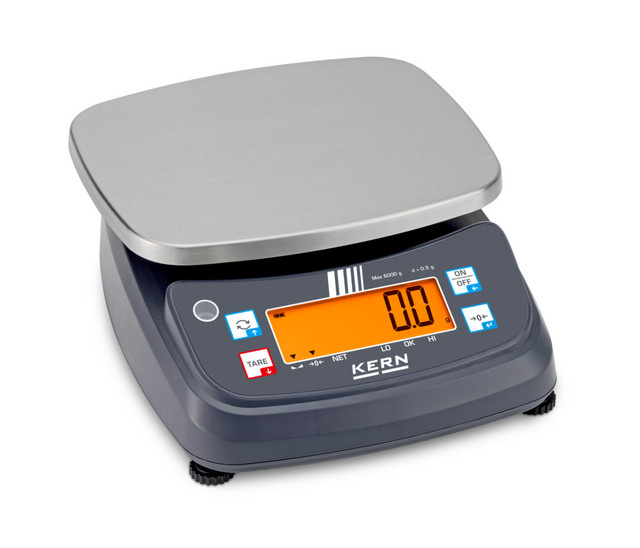KERN Tischwaage FPB Digitalwaage aus Edelstahl mit Akku, Wägebereich 6kg, Ablesbarkeit 0,5g, grau, B/T/H: 23,3 x 28,8 x 10,2 cm - Bild 1