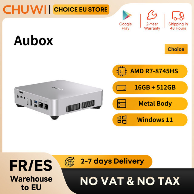 CHUWI AuBox Mini-PC mit AMD Ryzen 7 8745HS, 16GB RAM, 512GB SSD, Windows 11, Silver, OCulink, WiFi 6 und Bluetooth 5.1 - Bild 1