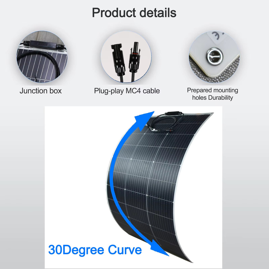 JINGYANGPV Flexibles Monokristallines Solarpanel 125W mit PET-wasserdichter Oberfläche, 18V Ausgang, Farbe: Schwarz, Solarladegerät für 12V Wohnmobile, Caravans, Reisemobile, Boote und Yachten - Bild 2