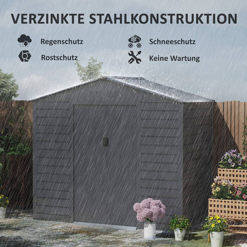Outsunny Gartenhaus aus verzinktem Stahl mit Satteldach und abschließbarer Schiebetür, Grau, B/H/T: 213 x 131 x 192 cm - Bild 3