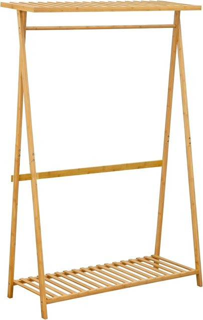 Relaxdays Kleiderständer aus Bambus in Natur mit Bodenablage und 9 Haken, Farbe: Natur/Beige, H x B x T: 160 x 100 x 35 cm - Bild 1