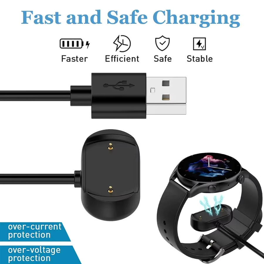 USB-Ladegerät für Amazfit GTS 2e, GTS 2 mini, T-Rex Pro, Bip 3 Pro, GTR 2, GTR 2e, Pop Pro und Bip U Pro in Schwarz - Bild 4
