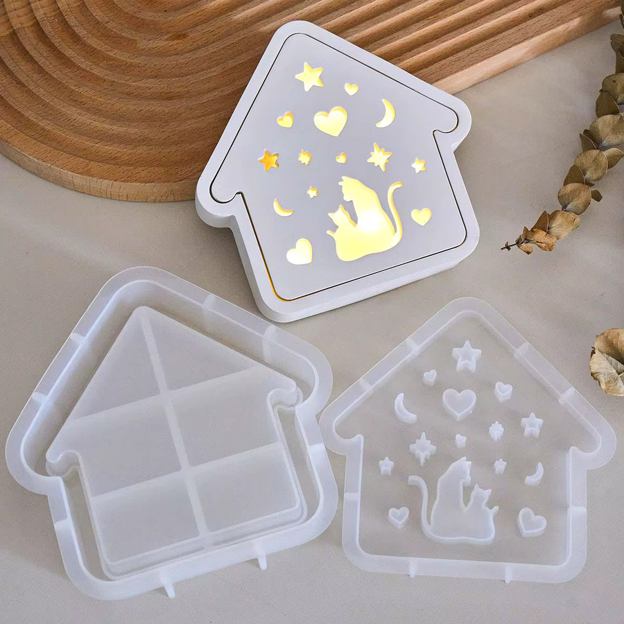 UDOCOOL Kätzchen Serie Silikon Form Set für DIY 3D Katze Haus Ornamente und Nachtlichter in Weiß - Bild 2