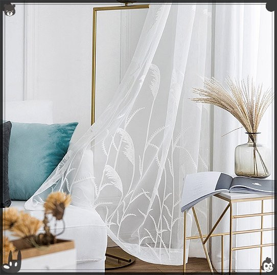 ZJBYZHOUSEHOLD Transparentes Gaze-Stickvorhang mit floralem Muster in Weiß - Bild 1