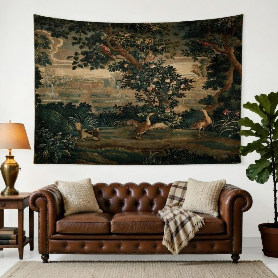 Vintage Schloss und Garten Wandteppich von JMG Household Supplies, Mehrfarbiger Retro Wandbehang mit floralem Motiv, Breite: 40 cm, Höhe: 60 cm - Bild 3