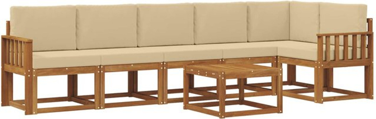 Modernes Outdoor-Sofagarnitur Set aus Akazie Holz mit 7-teiligen Kissen in Natur und Beige von vidaXL - Bild 1