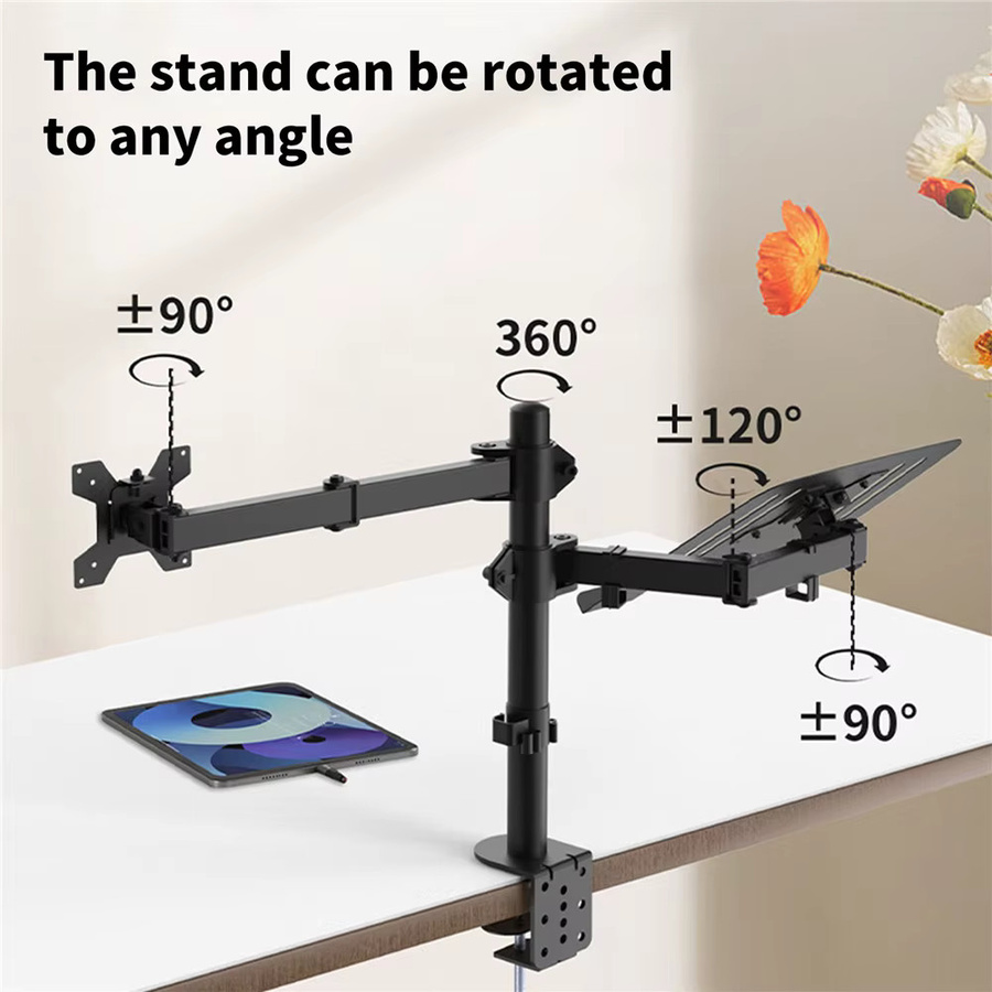HGTUGO Monitorständer-Riser mit Klemme in Schwarz, verstellbare Computerhalterung mit 360 Grad Rotation für 13-27 Zoll LCD-Monitore und 17-Zoll-Laptops, bis 8 kg belastbar - Bild 5