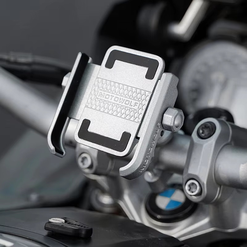 Universal Fahrrad und Motorrad Lenker Handyhalterung aus Aluminium Legierung in Silber für iPhone, Xiaomi und Samsung - Bild 2