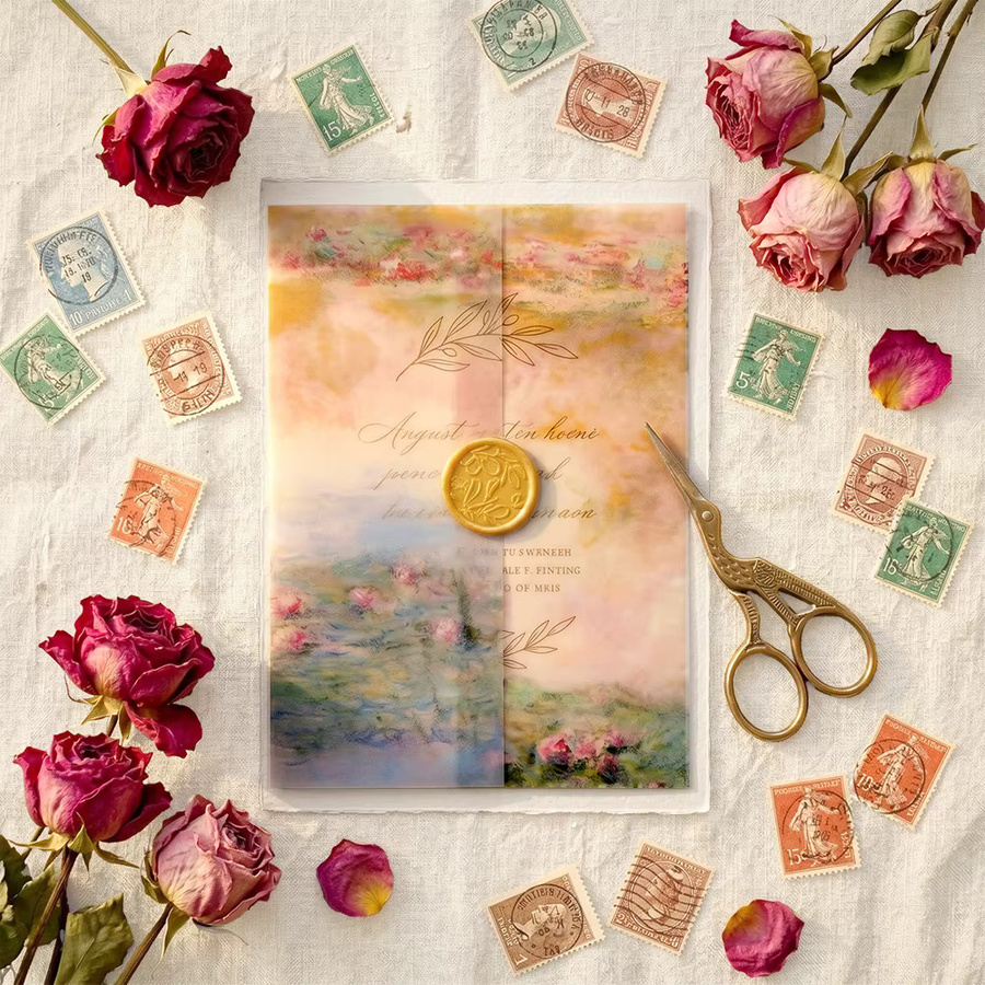 Transparentes Vellum-Papier mit Vintage Landschafts- und Blumendruck für Hochzeitseinladungen und Scrapbooking, 50 Stück - Bild 2