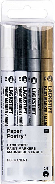 Rico Design Paper Poetry Lackmarkerset Permanent in Gold, Silber, Schwarz und Weiß mit feiner Spitze - Bild 1